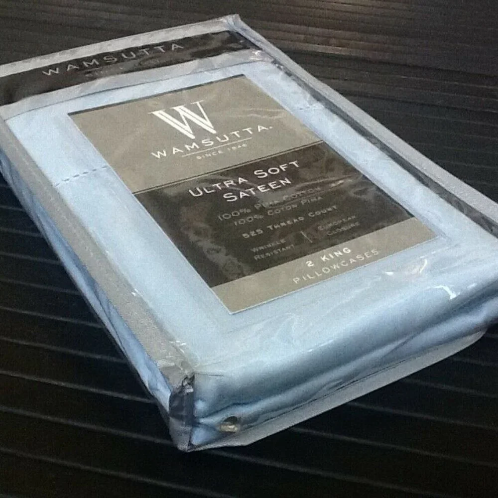 new LIGHT BLUE Wamsutta Ultra Soft 525 TC 100% Cotton Sateen KING Pillowcases